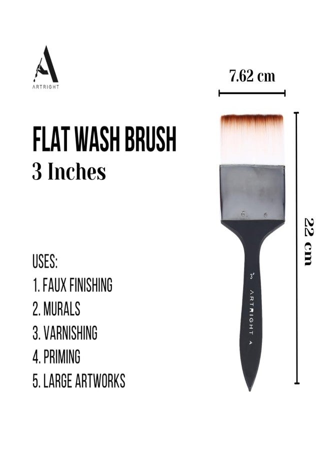 فرشاة الرسم Artright Premium Wash مقاس 3 بوصات، فرش فنية مسطحة مصنوعة يدويًا للأكريليك والألوان المائية والجواش والوسائط المختلطة، مثالية للمبتدئين والمحترفين، مقبض خشبي (مجموعة من 1) - Image 2